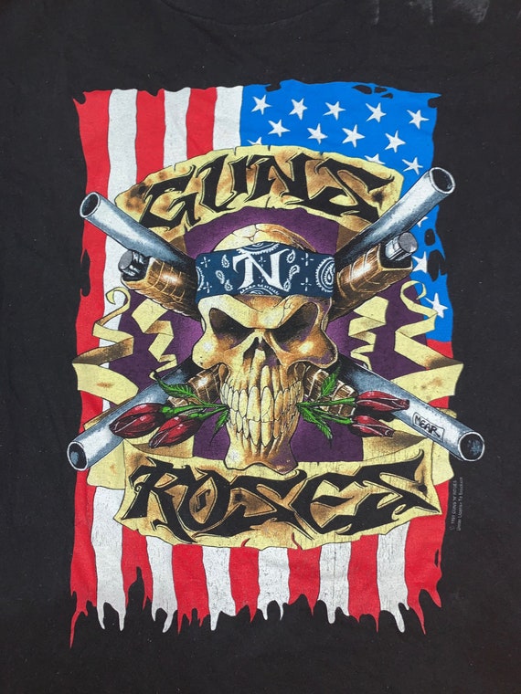 Vintage Guns N Roses American Flag Skull Tour 91-… - image 3
