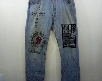 Rare!! Levi's Strauss and co 501 custom Rolling Stones d i  y painting  Size US 33