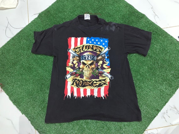 Vintage Guns N Roses American Flag Skull Tour 91-… - image 5