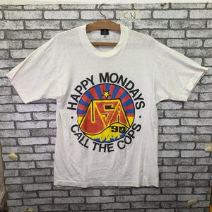vintage Happy Mondays Call The Cops Usa Fly On The Wall Music Concert First American Tour English Rock Band Shaun Ryder Paul Ryder L size
