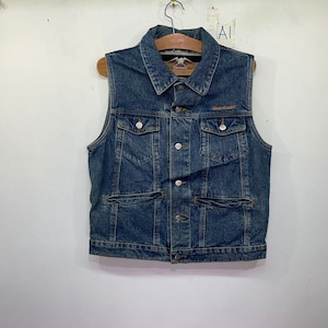 Vintage Harley Davidson Motorcycle Denim Jacket 80s Sleeveless S size