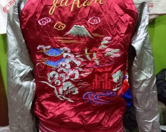 Vintage sukajan jacket  rare embroidery raijin mount fuji dragon japan yokosuka varsity souvenir riversible bomber jacket