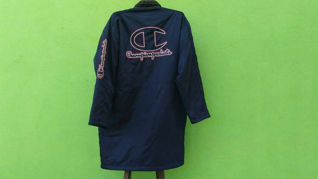 Vintage Champion Long Coat Jacket Spellout Big Logo Swag Hip Hop Etsy