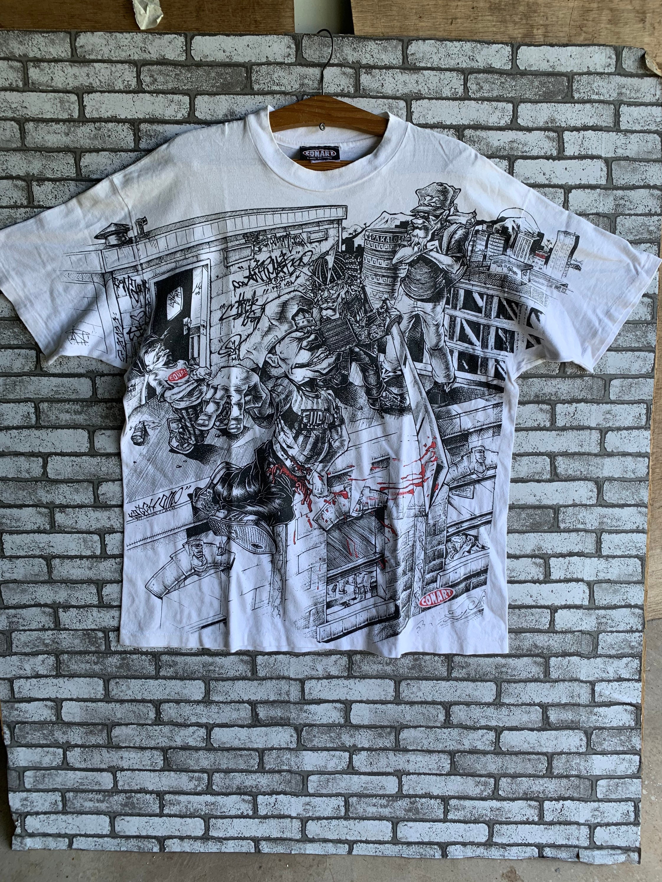 Vintage 90s Conart Rap Tees Brand Hip Hop All Over Print T