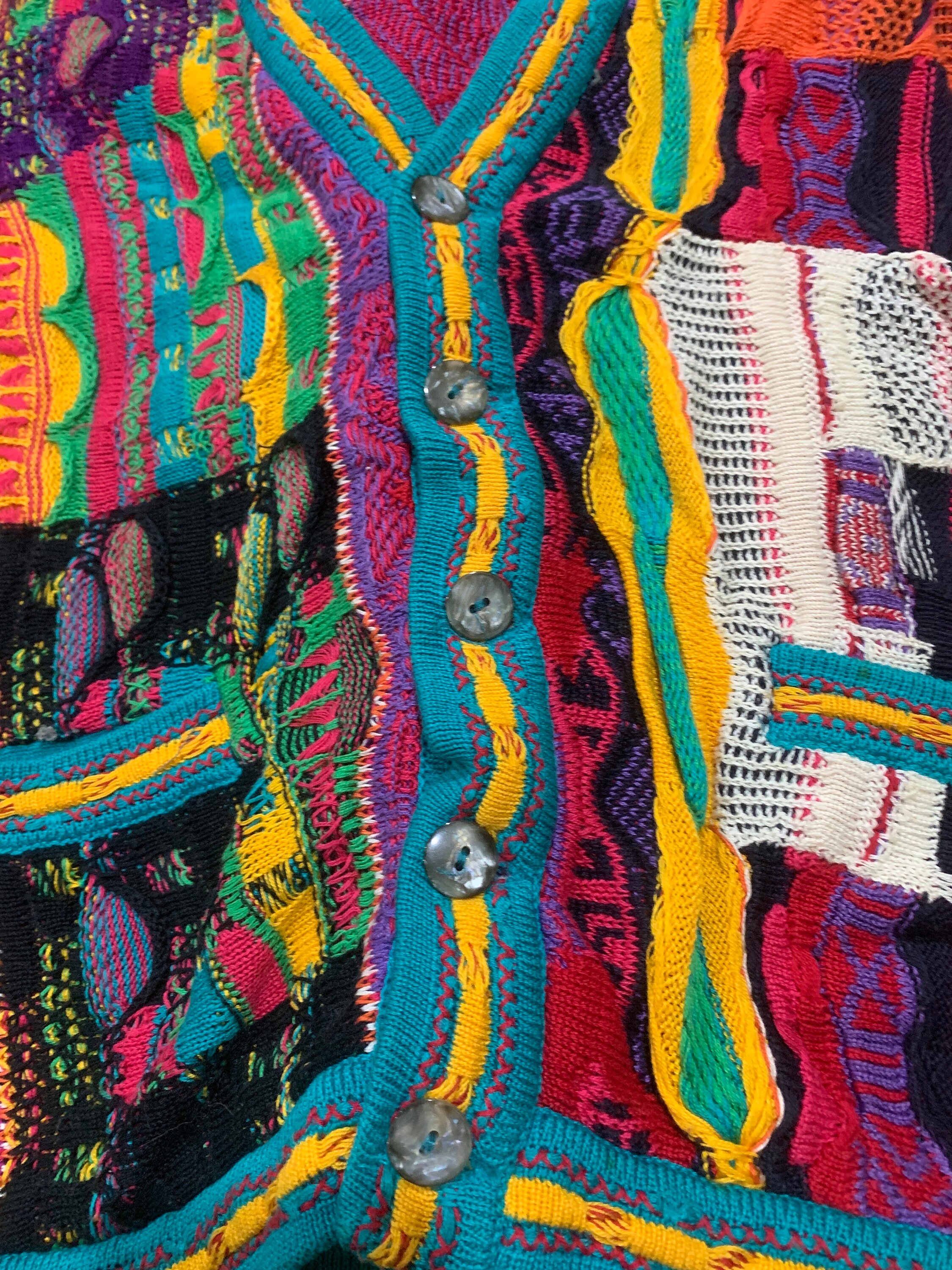 Vintage Coogi 3D Multicolor Cardigan Sweater Cable Knitwear Hip