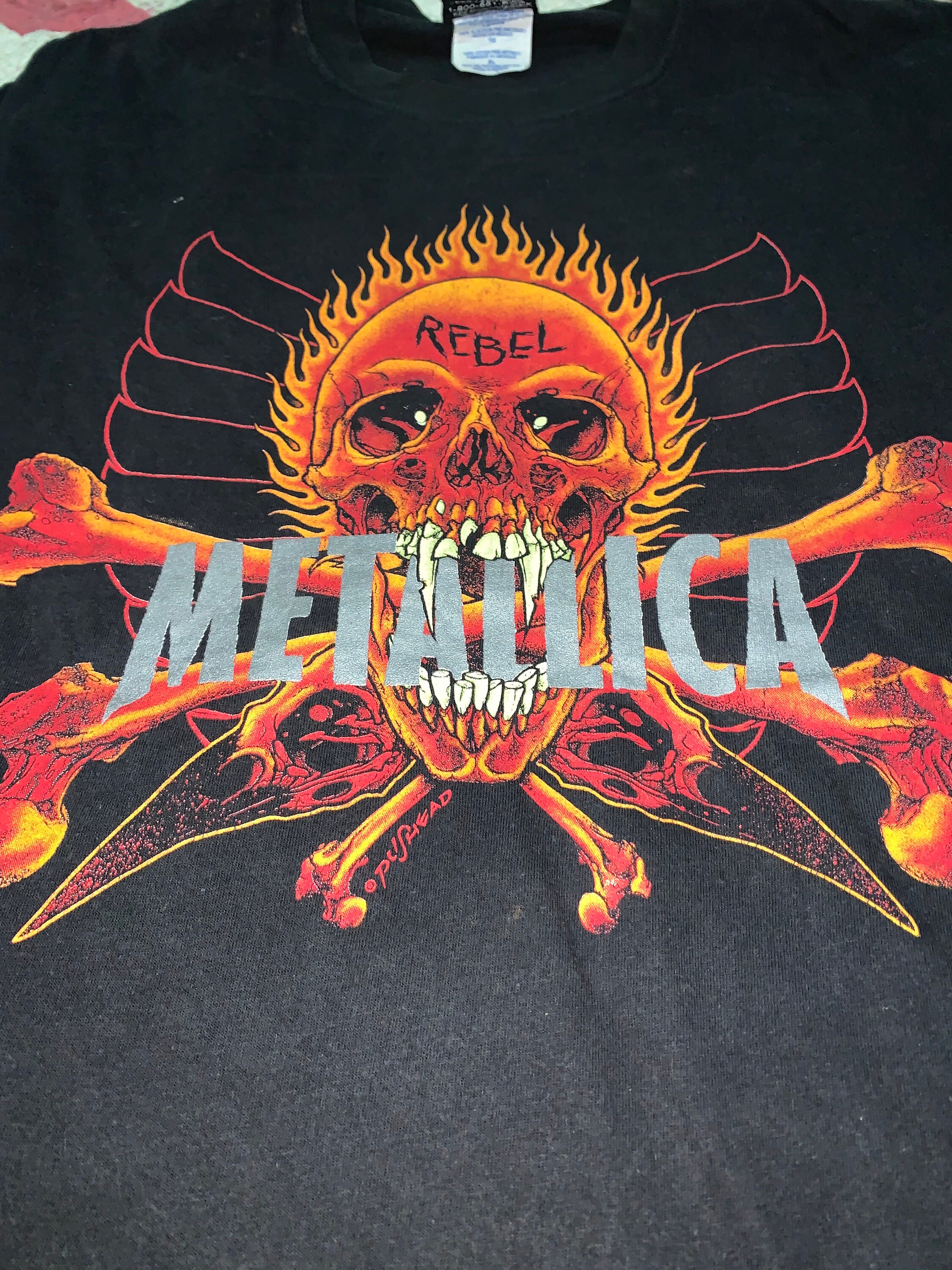 Rare!! Vintage Metallica Rebel Flamming Skull Pushead Design