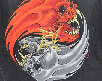 Rare!! Vintage Metallica Rebel Flamming Skull Pushead Design 90s T