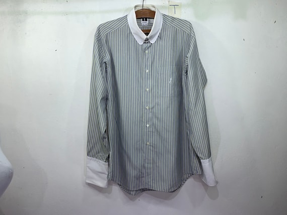 Saint Laurent striped classic-collar shirt - White