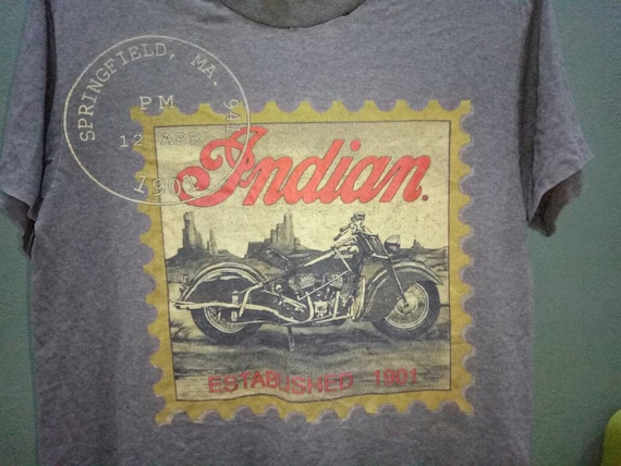 Rare!! Indian Motorcycle Vintage 80s Tees Paper Thin Stamp Design