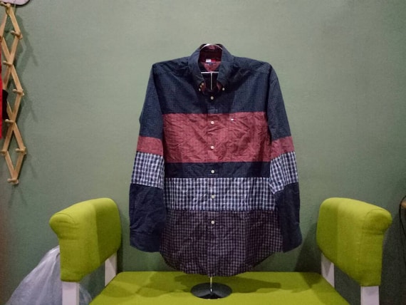 Vintage Tommy hilfiger Patchwork Long sleeve shir… - image 1