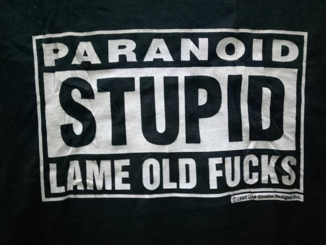 old ghosts オールドゴースト STUPID 半袖 Tシャツ M Vintage Rare! Old Ghosts Design Inc Paranoid Stupid Lame Old F*cks