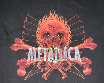 Rare!! Vintage Metallica Rebel Flamming Skull Pushead Design 90s T
