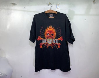 Rare!! Metallica Rebel Pushead Design Flamming Skull 1997 American Heavy Metal Band t-shirt X L