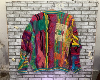 Vintage Coogi 3D Multicolor Cardigan Sweater Cable Knitwear
