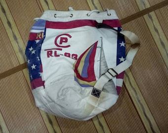 Vintage 1990s RALPH LAUREN Polo RL -93 Striped Duffle Bag Canvas shoulder  luggage  Spellout 93 P Wing Bear Stadium Lolife Swag Yacht club