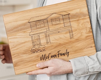 Custom Cutting board, Housewarming gift, New Home, Custom House engraving, Our First Home Portrait, House Sketch, Realtor closing gift