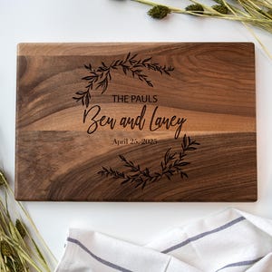 Custom Engraved Wedding Cutting Board, Personalized Names & Date Kitchen Decor, Walnut Wood Gift