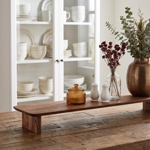 Long Walnut Wood Riser, Kitchen Counter Decor Stand for Dining Table Centerpiece