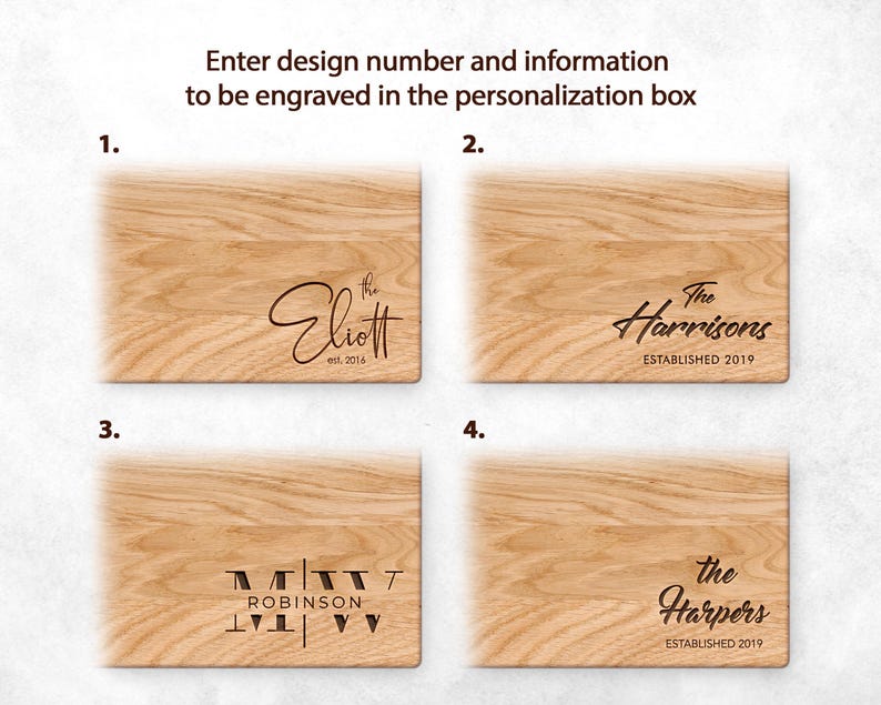 four wooden business cards with the names of different companies