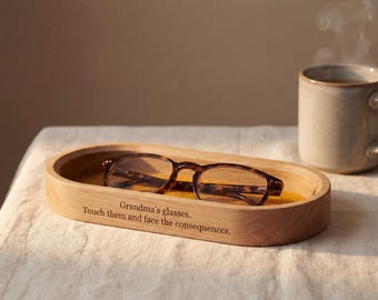 Porte-lunettes avec feutre, Mini fourre-tout pour bureau ou table de chevet, valet de chambre en bois massif pour lunettes, cadeau personnalisé pour la fête des mères