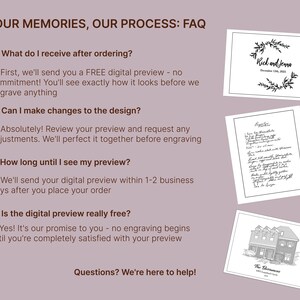 The image is a collection of three images, each with a different question related to the process of receiving a digital preview and making changes to the design.