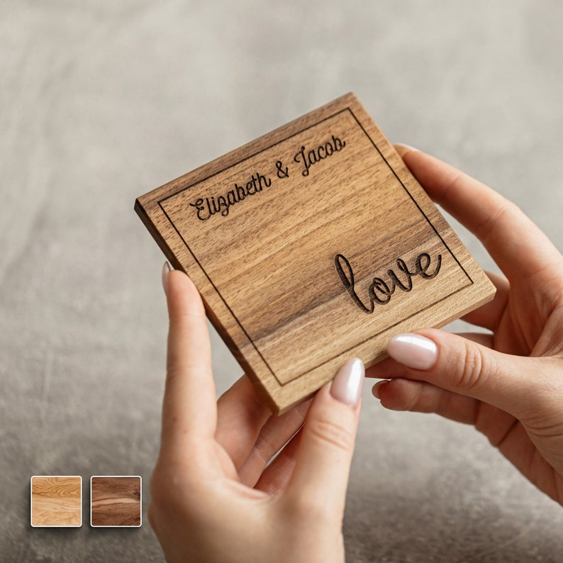 Personalized wooden custom Coasters set for housewarming gift, Family gift, wedding gift and your bridal shower day image 1