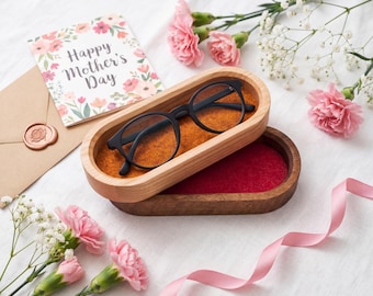 Houten glazenplateau, lenzenvloeistofhouder met vilten voering, opberger bureau of nachtkastje, gepersonaliseerd cadeau voor schoonmoeders, eiken of walnoot