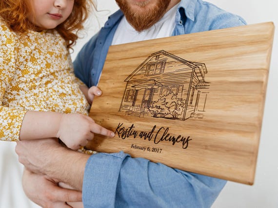 Custom Cutting board, Custom Photo to House Sketch, Personalized Architecture Portrait, Unique Realtor Gift, Engraved Hardwood