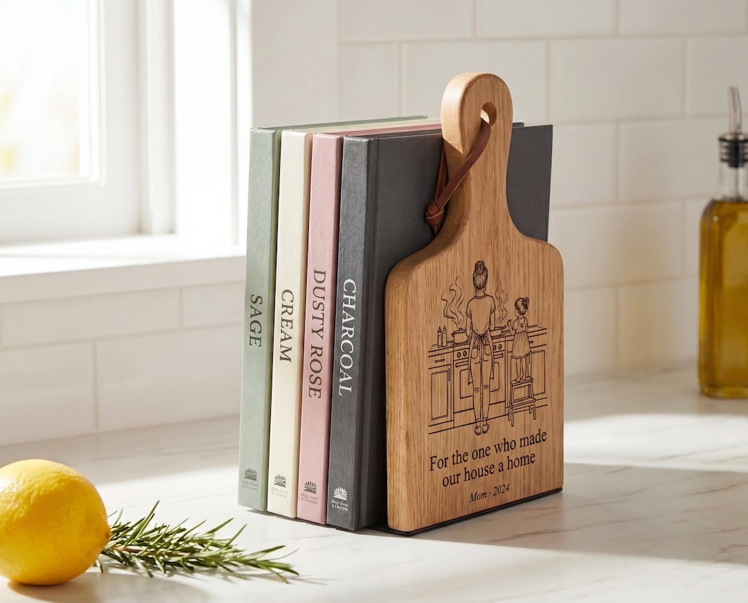 Bookends for Kitchen — Solid Oak, Magnetic Tablet Stand & Cookbook ...