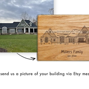 Personalisiertes Schneidebrett, individuelles Foto für Haus-Skizze, personalisiertes Architektur-Porträt, einzigartiges Geschenk für Makler, Hartholz mit Gravur Bild 2