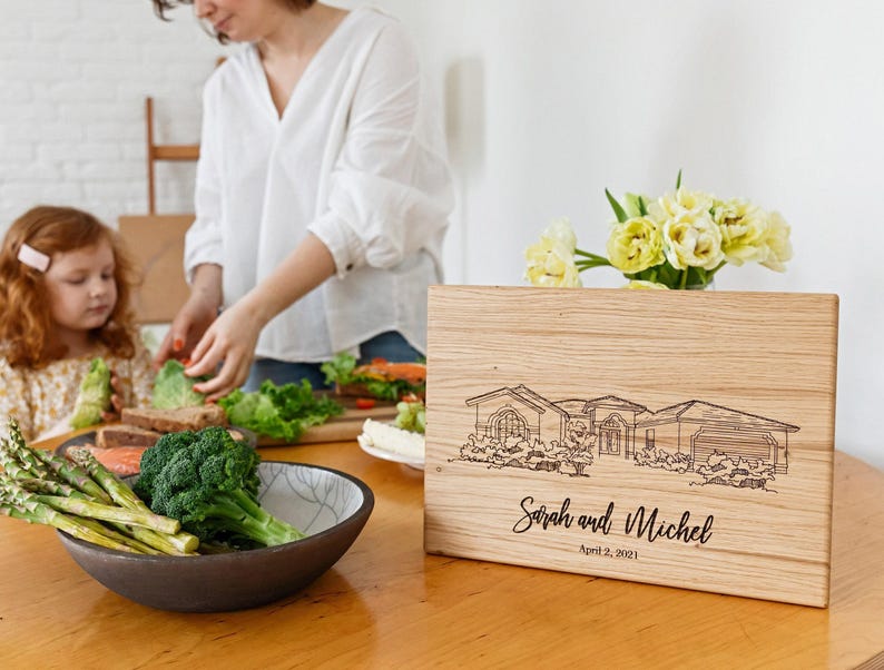 House Portrait engraved on Custom Cutting board Housewarming gift for New Home, Our First Home   Portrait, House Sketch