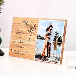 Engraved Picture Frame - Minimalist Wedding Keepsake - Custom Backside Message Frame