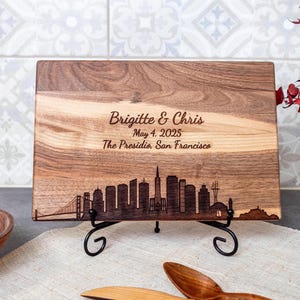 Personalized Cutting Board, Engraved City Skyline - New York, Los Angeles, Custom gift for couple, Housewarming gift, Bridal shower gift