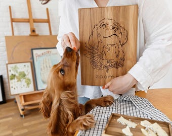 Custom Cutting Board, Meaningful Pet Portrait Gift, Sentimental Custom Dog Sketch, Personalized Wood Board for Pet Lovers