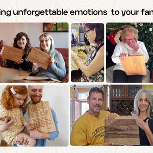 a collage of photos of people holding wooden signs