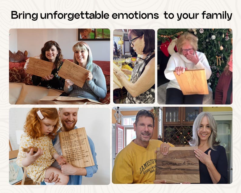 a collage of photos of people holding wooden signs