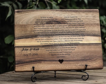 Engraved Cutting Board - Wedding Gift for Couple with First Dance Lyrics, Personalized Song Board with Heart, Custom Keepsake for Newlyweds