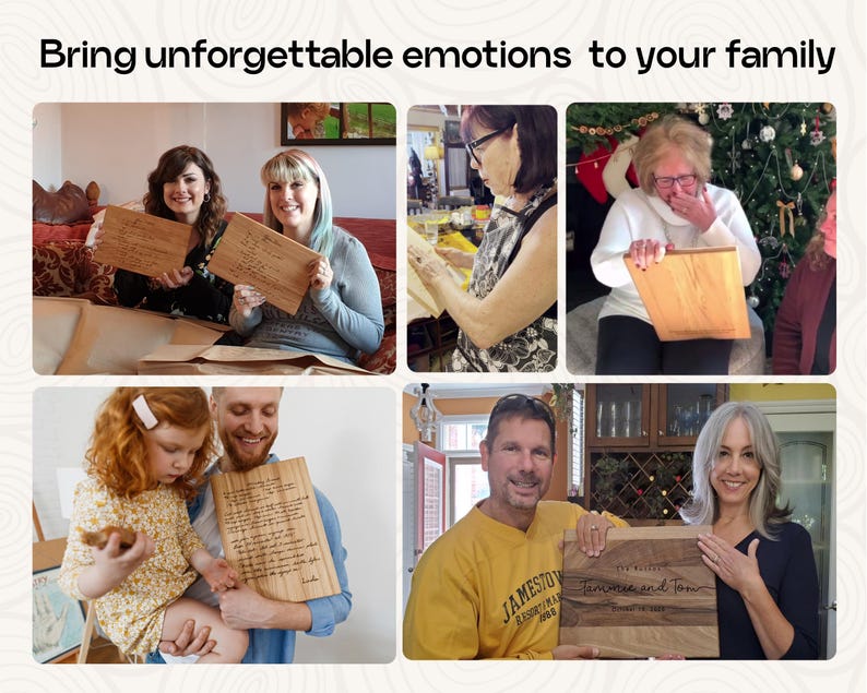 a collage of photos of people holding wooden signs