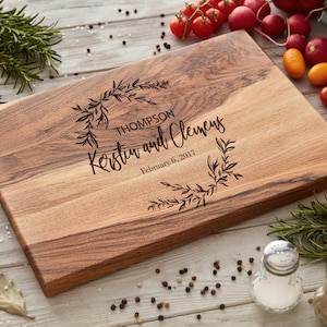 Walnut Cutting Board, Custom Charcuterie Board, Engraved Wedding gift, Personalized Cutting Board, Floral Engagement Gift For Couple