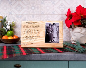 Personalized Handwritten Recipe Frame, Custom Engraved Keepsake Gift, Grandma's Recipe Photo Frame, Christmas Gift for Mom Grandmother