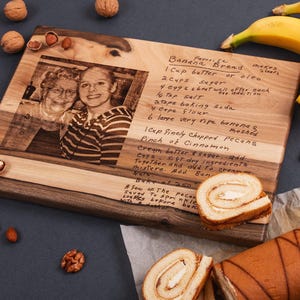 Gepersonaliseerde snijplank, handgeschreven recept en snijplank met foto, aangepast familierecept, Vaderdagcadeau, cadeau voor grootouders