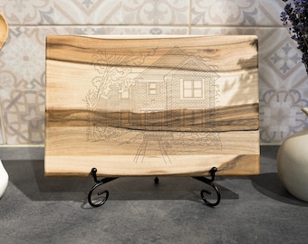 Custom Cutting Board with House Portrait, Our First Home Gift, Engraved Wooden Board, Gift for Couple, New Home Sketch, Housewarming Gift