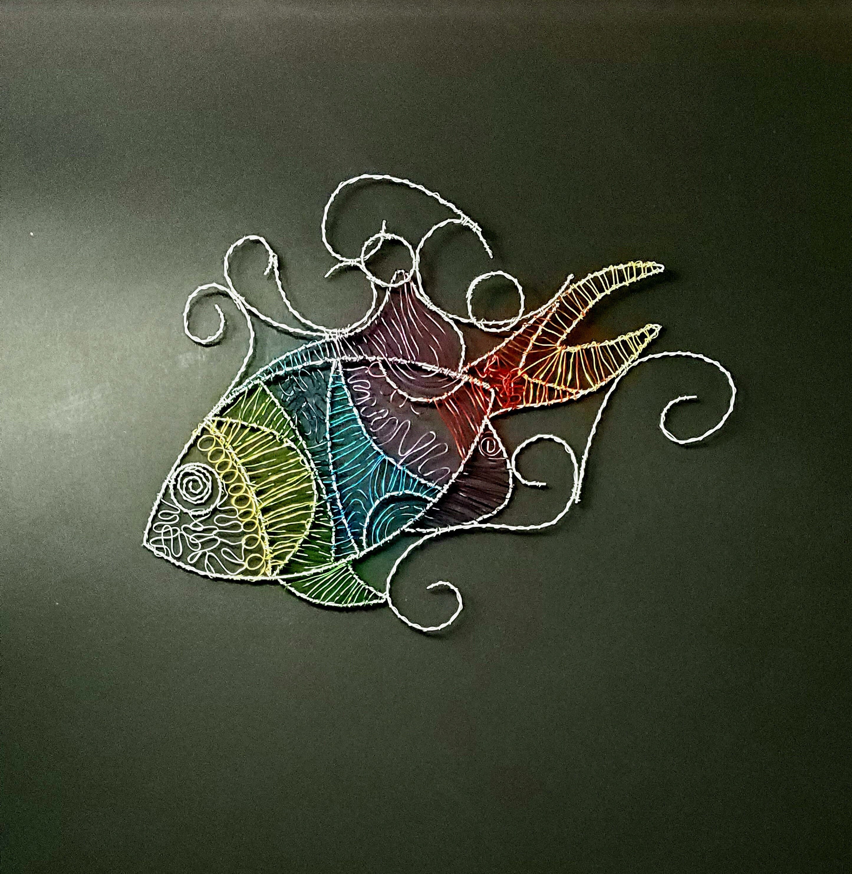 Fish wire sculpture Fish hanging wall art Sea art Rainbow Etsy