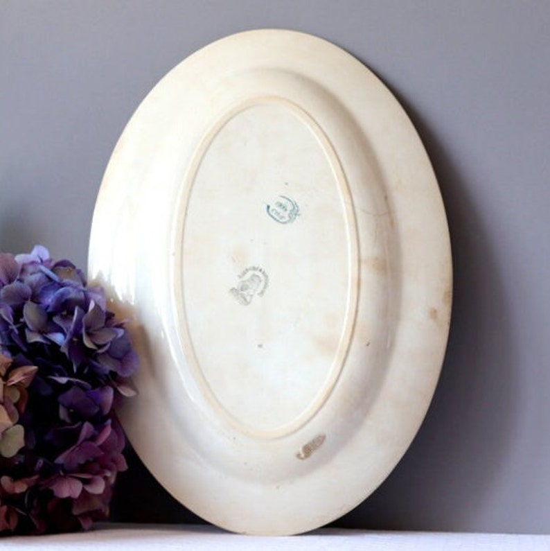 French Antique St Amand Oval Serving Dish, 1900s White Earthenware, Blue Decor, Vintage Dinnerware, Jeanne d'Arc Living, Unique Wedding Gift image 7