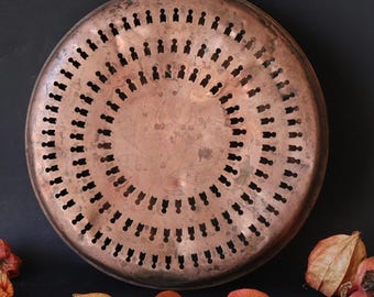Antieke koperen voetenwarmer: rustieke Franse bedverwarmer, jaren 1900