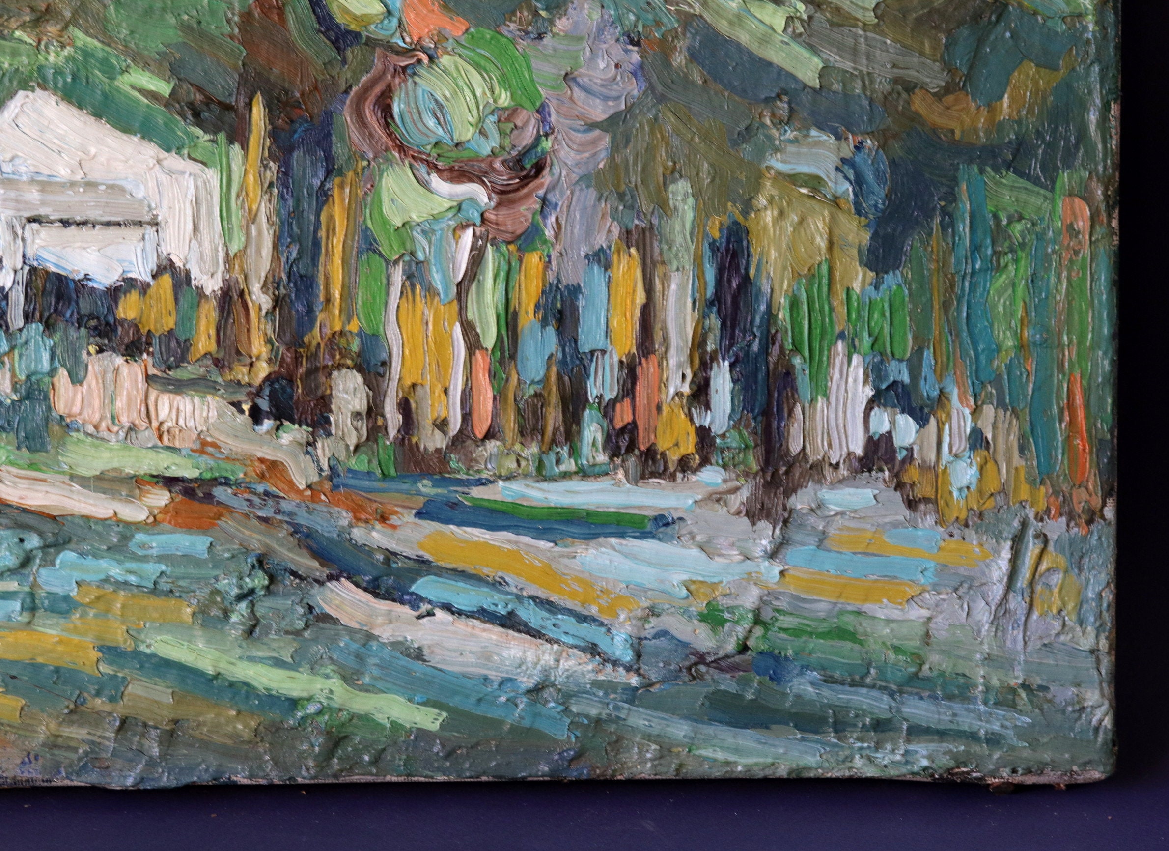 Vintage French Oil on Canvas Forest Landscape: Palette Knife Painting ...