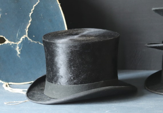 Rare French Antique Top Hat With Gros Grain Ribbon, 1900s