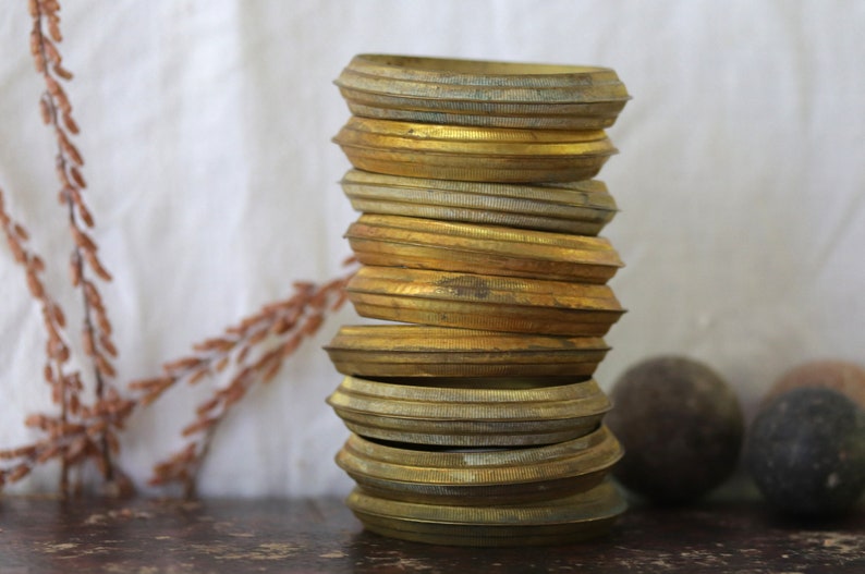 French Antique Brass Curtain Pole Rings 9 Embossed Light Etsy