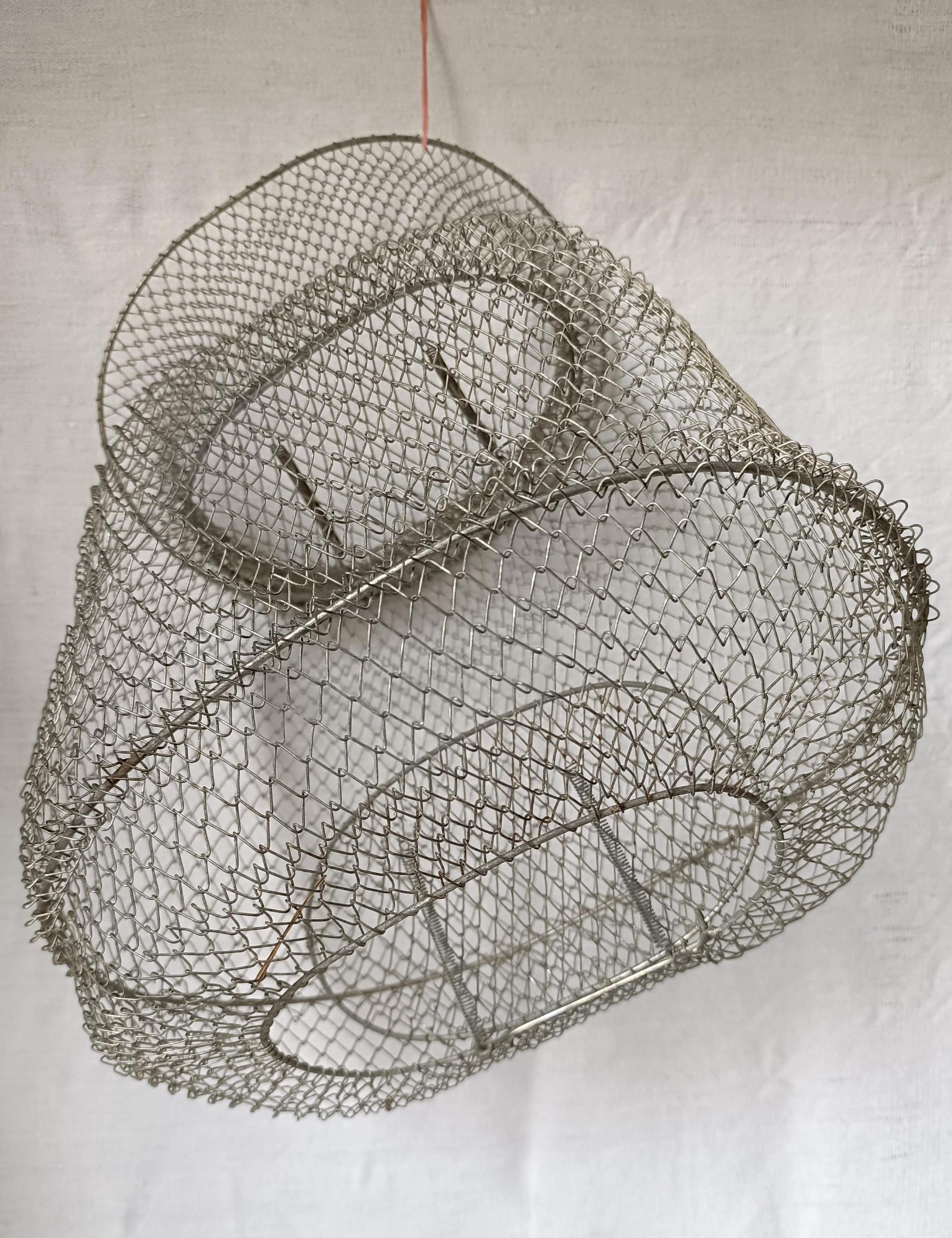 Panier à Pêche Vintage En Métal Pliable - Occasion Bon état, Style Rétro Créole