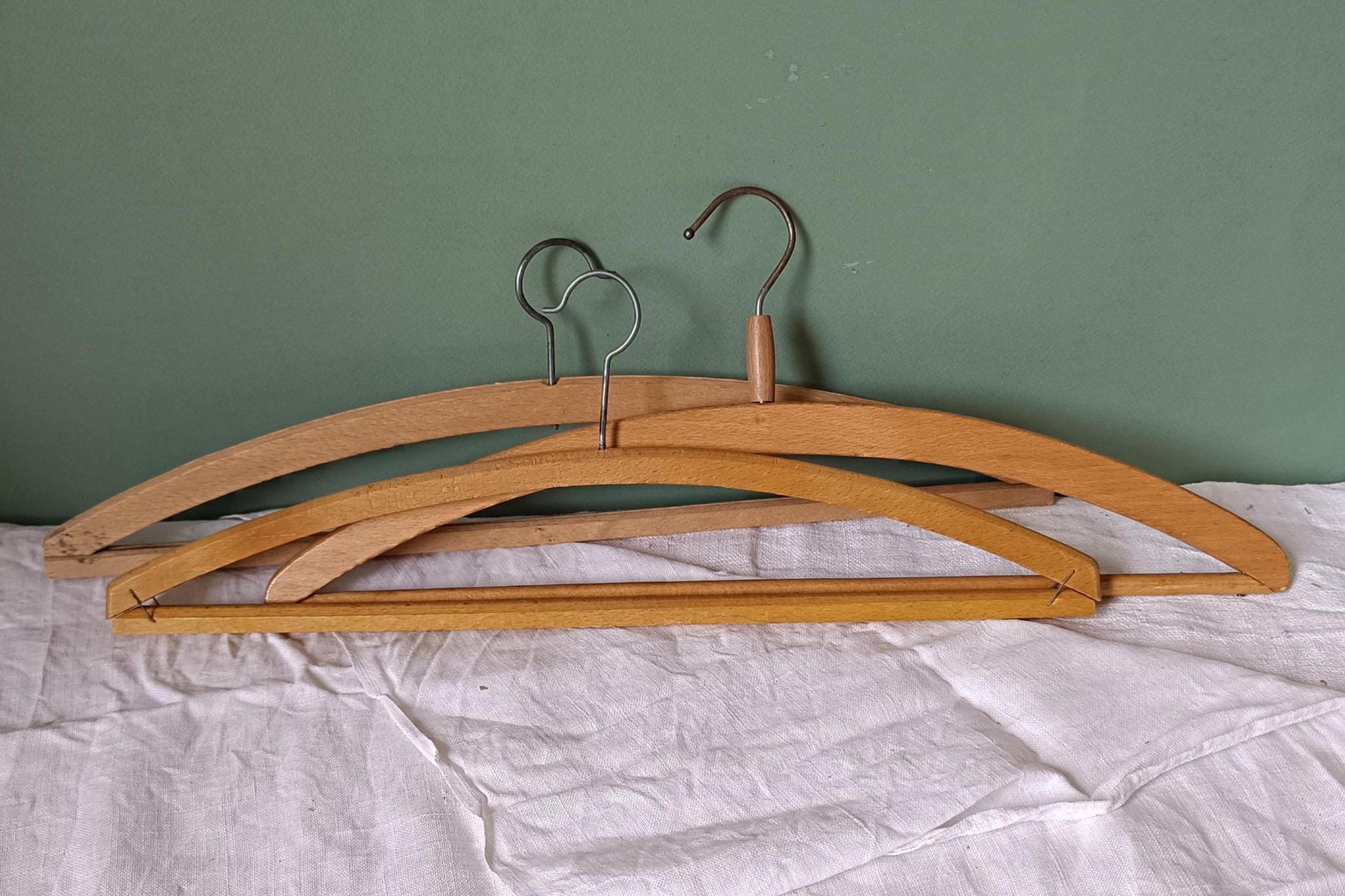 6 Vintage Wood Coat Hangers: 1950s Mismatched Clothing Hanger Set